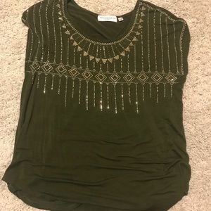 1X Rhinestone Olive Green Shirt